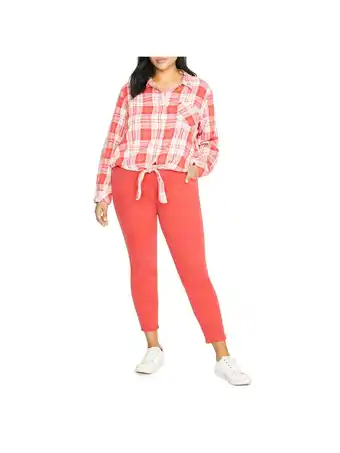 Walmart SANCTUARY Womens Red Pocketed Tie Front Plaid Cuffed Sleeve Collared Button Up Top Plus 2X offer