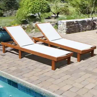 Walmart Gymax 2PCS Patio Wooden Chaise Lounge Chair Recliner w/ Adjustable Backrest offer