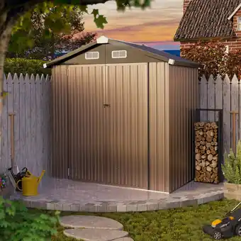 Walmart Sunmthink Outdoor Lockable Galvanized Metal Storage Shed, 5' x 3' x 6.1', Brown offer