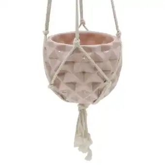 Walmart Flora Bunda Hanging Planter for Succulent 5 Ceramic Macrame Gloss Pink offer