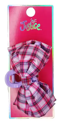 Walmart Justice Girls Plaid Satin Bow Claw Clip, Purple offer