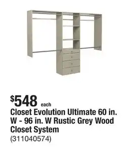 The Home Depot Closet Evolution Ultimate 60 in. W - 96 in. W Rustic Grey Wood Closet System offer