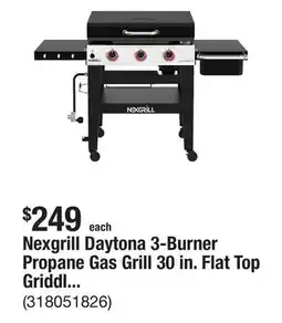 The Home Depot Nexgrill Daytona 3-Burner Propane Gas Grill 30 in. Flat Top Griddle in Black with Lid offer