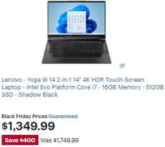 Best Buy Lenovo- Yoga 9i 14 2-in-1 14" 4K HDR Touch-Screen offer