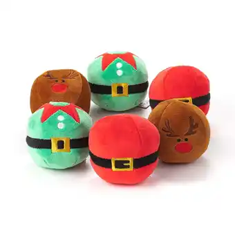 Walmart Midlee Christmas Plush Dog Balls- Pack of 6 Reindeer, Santa, Elf- Squeaky Stuffed Pet Toys offer