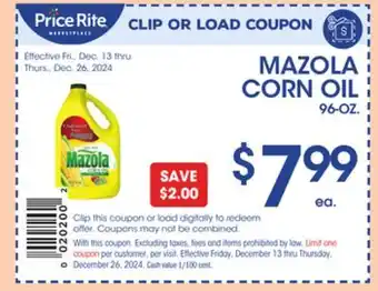 Price Rite MAZOLA CORN OIL offer