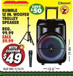 Big 5 Max Power Rumble 12 Woofer Bluetooth Trolley Speaker with Stand offer