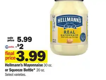 Meijer Hellmann's Mayonnaise 30 oz. or Squeeze Bottle* 20 oz offer