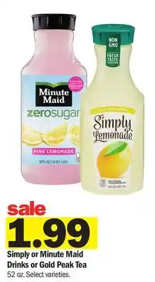 Meijer Simply or Minute Maid Drinks or Gold Peak Tea offer