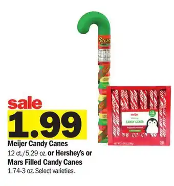 Meijer Meijer Candy Canes 12 ct./5.29 oz. or Hershey's or Mars Filled Candy Canes 1.74-3 oz offer