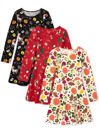 Walmart The Children's Place Girls Multi Holiday 3-Pack Long Sleeve Dresses, Sizes XS-XXL offer