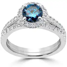 Walmart Pompeii 1 1/2 ct Blue Diamond Halo Engagement Wedding Ring Set 14k White Gold Lab Grown offer