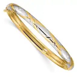 Walmart Primal Gold 14 Karat Yellow Gold 3/16 with White Rhodium Criss-Cross Children's Hinged Bangle offer