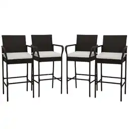 Walmart Gymax 4PCS Patio PE Wicker Bar Chairs Counter Height Barstools With Armrests & Cushions offer