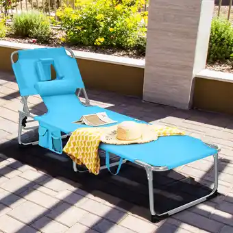 Walmart Gymax Portable Beach Chaise Lounge Chair Folding Reclining Chair w/ Facing Hole Turquoise offer