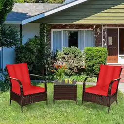 Walmart Gymax 3PCS Patio Rattan Conversation Set Outdoor Furniture Set w/ Table Cushions offer