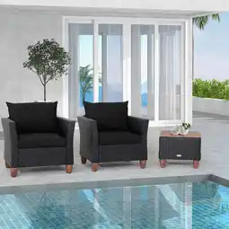 Walmart Gymax 3PCS Patio Rattan Conversation Furniture Set Yard Outdoor w/ Black Cushions offer