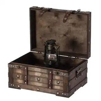 Walmart Wooden Brown Storage Trunk with Faux Leather Straps and Handles, Small offer