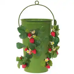 Walmart Houston International Trading 8491E SA Enameled Galvanized Strawberry & Flower Planter, Sage offer