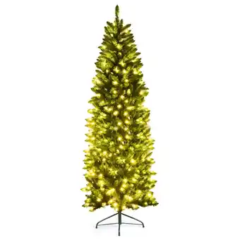 Walmart Costway 7Ft Pre-lit Artificial Pencil Christmas Tree Hinged Fir PVC Tree /350 LED Lights offer