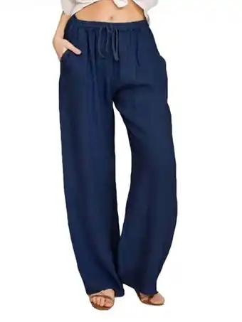 Walmart AMILIEe Women Casual Linen Palazzo Pants High Waisted Drawstring Loose Pants with Pocket offer