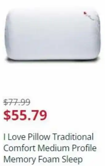 Sears I Love Pillow Traditional Comfort Medium Profile Memory Foam Sleep offer