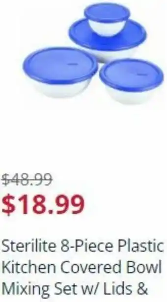 Sears Sterilite 8-Piece Plastic Kitchen Covered Bowl Mixing Set W/Lids offer