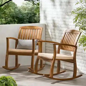 Walmart Dewitt Outdoor Acacia Rocking Chair with Cushion, Set of 2, Teak Finish, White offer