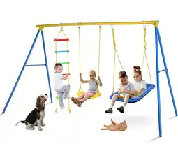 Walmart Qhomic 4-in-1 Heavy Adjustable Seats Duty Swing Set for Kids, Yellow and Blue offer