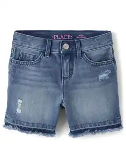 Walmart The Children's Place Girls Frayed Hem Denim Short, Sizes 4-16 offer