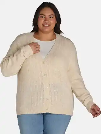 Walmart The Pioneer Woman V-Neck Pointelle Cardigan Sweater, Lightweight, Women’s Plus offer