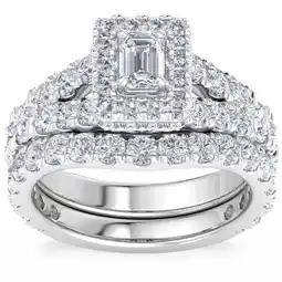 Walmart Pompeii 4Ct TW Emerald Cut Halo Diamond Engagement Wedding Ring Set Lab Grown Gold offer