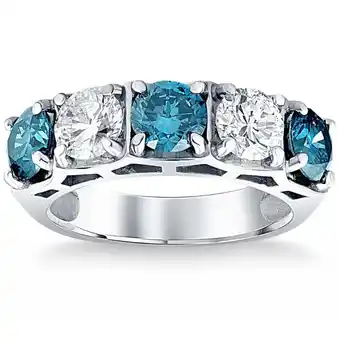 Walmart Pompeii 3 1/4Ct Blue Diamond Wedding Ring White Gold Lab Grown Anniversary 5-Stone Band offer