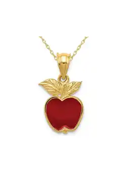 Walmart 14K Yellow Gold Red Enamel Apple Charm Pendant Necklace with Chain offer