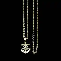 Walmart Mens 10K Gold Jesus Anchor Cross Charm Pendant With 2.5mm Rope Chain Necklace Set offer