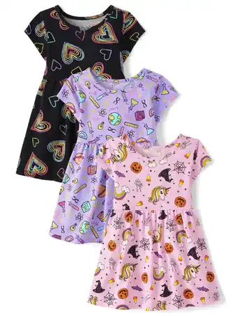 Walmart The Children's Place Baby Toddler Girls Short Sleeve Babydoll Dress, 3-Pack. Sizes 12M-5T offer