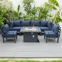 Walmart Afuera Living 7-Piece Sectional And Fire Pit Table With Cushions in Blue offer