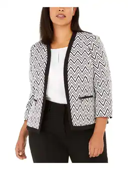 Walmart Kasper Womens Plus Print Open Front Knit Blazer B/W 14W offer