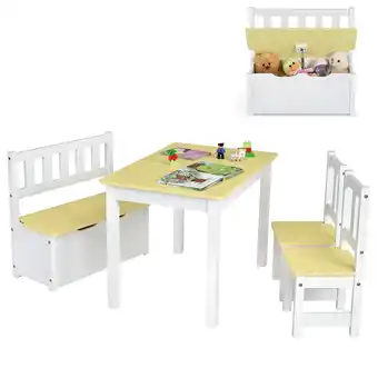 Walmart Costway 4 PCS Kids Wooden Activity Table & Chairs Set with Storage Bench Study Desk Grey offer