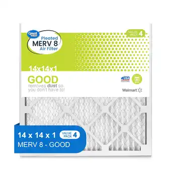 Walmart Great Value, 14x14x1, MERV 8 GOOD HVAC Air and Furnance Filter, Captures Dust, 4 Filters offer