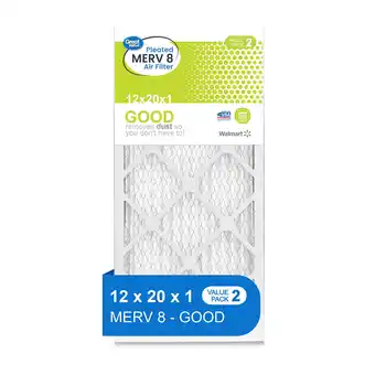 Walmart Great Value, 12x20x1, MERV 8 GOOD HVAC Air and Furnance Filter, Captures Dust, 2 Filters offer