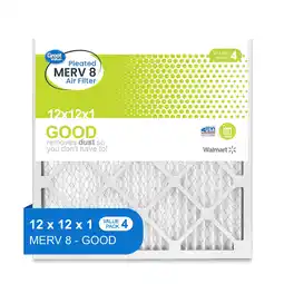 Walmart Great Value, 12x12x1, MERV 8 GOOD HVAC Air and Furnance Filter, Captures Dust, 4 Filters offer