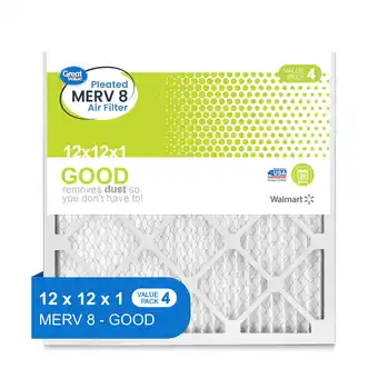 Walmart Great Value, 12x12x1, MERV 8 GOOD HVAC Air and Furnance Filter, Captures Dust, 4 Filters offer