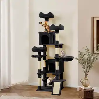 Walmart ModFusion Deluxe Black Cat Tree Tower with Hammock & Playhouse - 75-Inch Multi-Level Playground offer