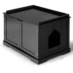 Walmart Infans Cat Litter Box Wooden Enclosure Pet House Washroom Storage Bench Black offer