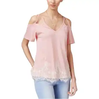 Walmart Self E Womens Lace Trim Knit Blouse, Pink, Medium offer