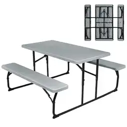 Walmart Costway Indoor & Outdoor Folding Picnic Table Bench Set w/ Wood-like Texture Grey offer