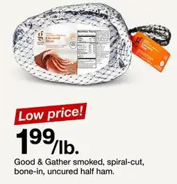 Target Good & Gather smoked, spiral-cut, bone-in, uncured half ham offer