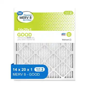 Walmart Great Value, 14x20x1, MERV 8 GOOD HVAC Air and Furnance Filter, Captures Dust, 2 Filters offer