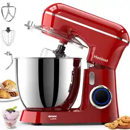 Walmart Honinst 6.5 qt Stand Mixer, Red with Dough Hook, Whisk, Beater, Bowl offer